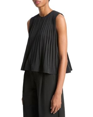 Vince Pleated A-Line Crewneck Top - Black