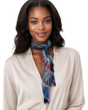 Blue Pacific Scottish Plaid Cashmere-Blend Neckerchief - White