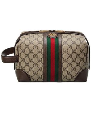Gucci Savoy Gg Supreme Canvas & Leather Toiletry Case - Grey