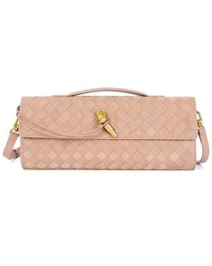 Tiffany & Fred Paris Hand-Woven Leather Top-Handle Clutch - Pink