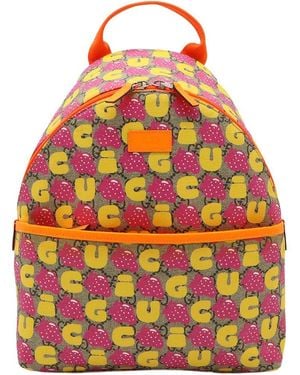 Gucci Beige Gg Supreme Canvas Strawberry Print Backpack (authentic Pre-loved) - Orange