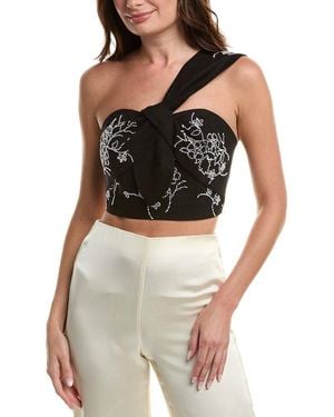 MILLY Beaded Embroidered Linen-blend Top - Black