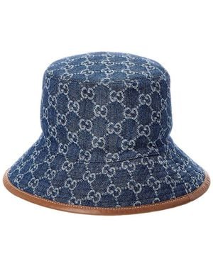 Gucci Gg Denim & Leather Bucket Hat - Blue