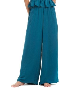 Red Carter Hammered Satin Cover-Up Wide Leg Pant - Blue