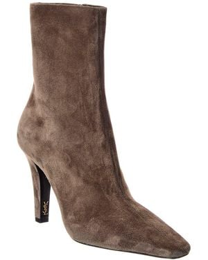 Saint Laurent Jill 95 Suede Bootie - Brown