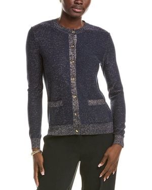 St. John Lightweight Lurex Knit Cardigan - Blue