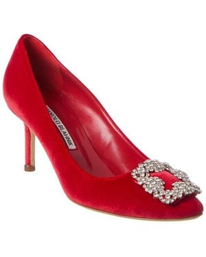 Manolo Blahnik Hangisi 70 Velvet Pump - Red