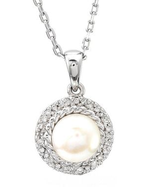 Gemstones Silver 0.01 Ct. Tw. Diamond 6-7mm Pearl Necklace - Metallic