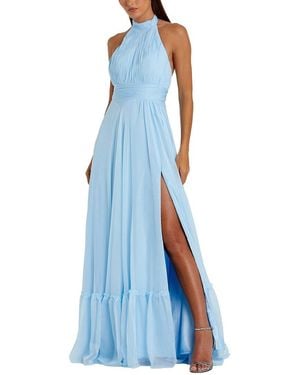 Mac Duggal High Neck Tiered Chiffon Halter Gown - Blue