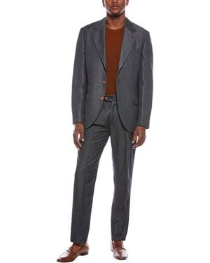 Brunello Cucinelli 2Pc Wool & Linen-Blend Suit With Pleated Pant - Blue