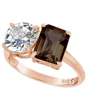 Suzy Levian Rose Gold Over Silver 5.00 Ct. Tw. Gemstone Toi Et Moi Ring - White