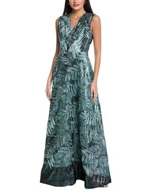 Rene Ruiz Metallic Jacquard Gown - Green