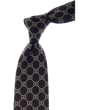 Gucci Black & White GG Silk Tie - Blue