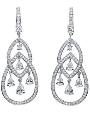 Rachel Glauber Platinum Over Silver Cz Tiered Earrings - Metallic