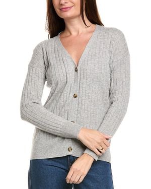 Kier + J Kier + J Ribbed V-Neck Wool & Cashmere-Blend Cardigan - Gray