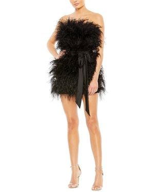 Mac Duggal Strapless Feather Mini Dress - Black