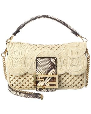Fendi Baguette Mini Leather-Trim Shoulder Bag - Metallic