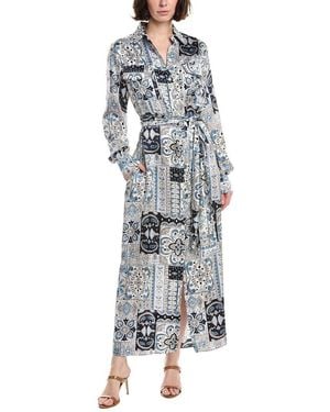 Eleventy Silk Satin Maxi Shirtdress - Gray