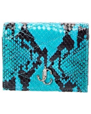 Jimmy Choo Farone Snake-Embossed Quilted Leather Card Case - Blue