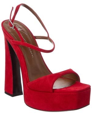 Giuseppe Zanotti Destino 100 Suede Platform Sandal - Red