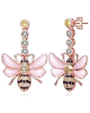 Genevive Jewelry 18k Rose Gold Vermeil Cz Bee Drop Earrings - Pink
