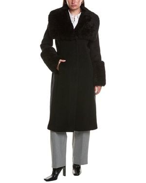 Dawn Levy Athena Shearling-Trim Wool-Blend Coat - Black