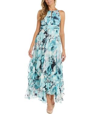 R & M Richards Printed Chiffon Halter Dress - Blue