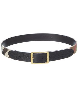 Burberry Check Canvas & Leather Belt - Blue