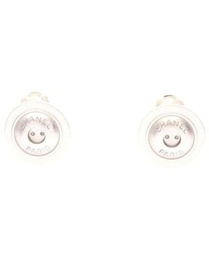 CHANEL Stainless Steel Logo Button Earrings (authentic Pre-loved) - White