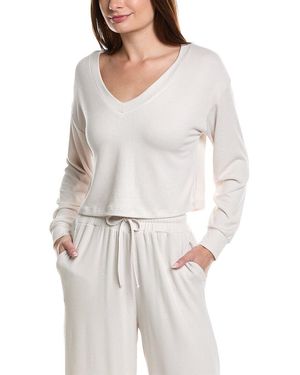 Rachel Parcell Ribbed V-neck Pull Over - White