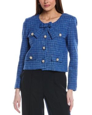 St. John Woven Knit Bracelet Sleeve Jacket - Blue