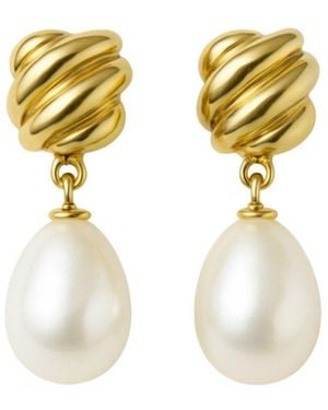 Gabi Rielle 18K Over Pearl Dangle Earrings - Metallic