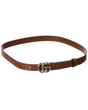Gucci Double G Thin Leather Belt - Brown
