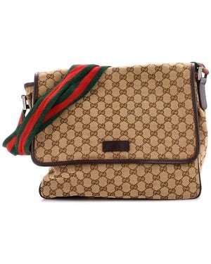 Gucci Gg Canvas Web Strap Flap Messenger Medium (Authentic Pre-Loved) - Brown
