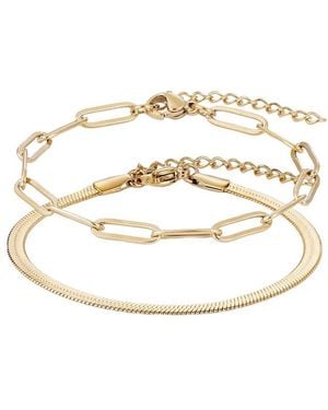 Adornia 18K Plated Stainless Steel Tarnish-Resistant 2-Chain Bracelet Set - White