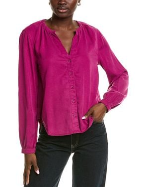 Bella Dahl Elastic Neck Button Down Shirt - Red