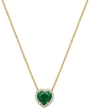 Forever Creations USA Inc. Forever Creations 14k 0.96 Ct. Tw. Diamond & Emerald Halo Heart Necklace - Metallic