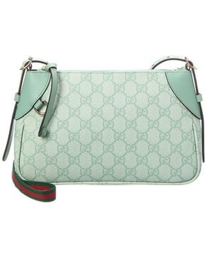 Gucci Gg Emblem Small Gg Coated Fabric & Leather Shoulder Bag - Green