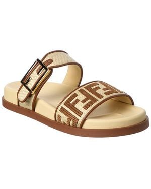 Fendi Feel Leather & Raffia Sandal - Metallic