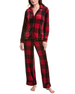 Donna Karan Sleepwear 2pc Velour Pyjama Pant Set - Red
