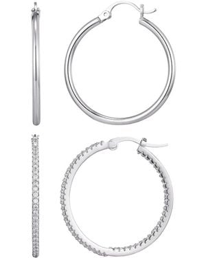 Adornia Plated Cz Infinity & Plain Hoop Earrings Set - White