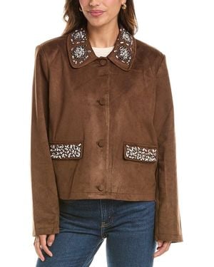 NVLT Embellished Trucker Jacket - Brown