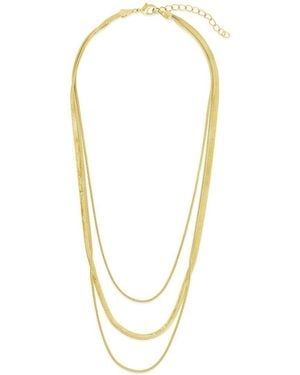 Sterling Forever 14k Plated Everly Layered Herringbone Chain Necklace - Metallic