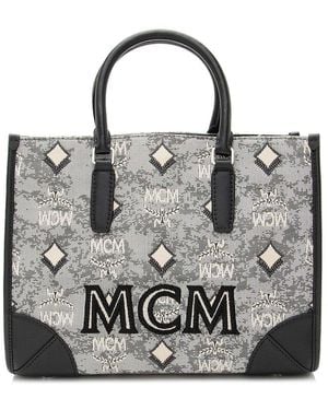 MCM Black Monogram Jacquard Small Tote (authentic Pre-loved) - Metallic