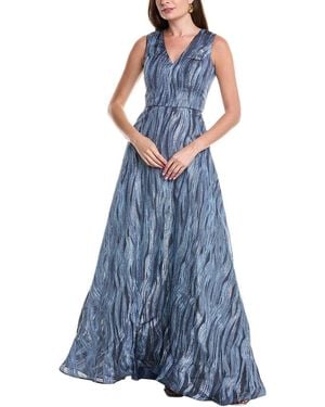 Rene Ruiz Metallic Jacquard A-line Gown - Blue