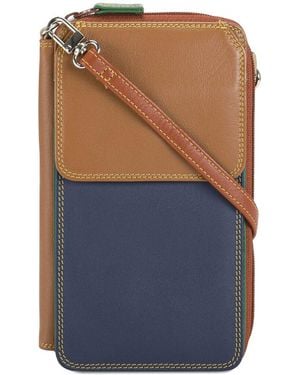 Mywalit Zip Round Leather Handbag With Shoulder Strap - Blue