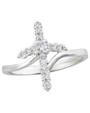 Savvy Cie Plated Cz Cross Ring - White