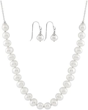 Splendid Silver 8-9mm Freshwater Pearl Necklace & Earrings Set - White