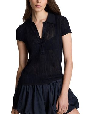 Kenneth Cole Variegated Rib Cap Sleeve Polo Shirt - Blue