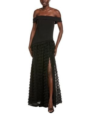 Aidan Mattox Tiered Tulle Frill Maxi Dress - Black